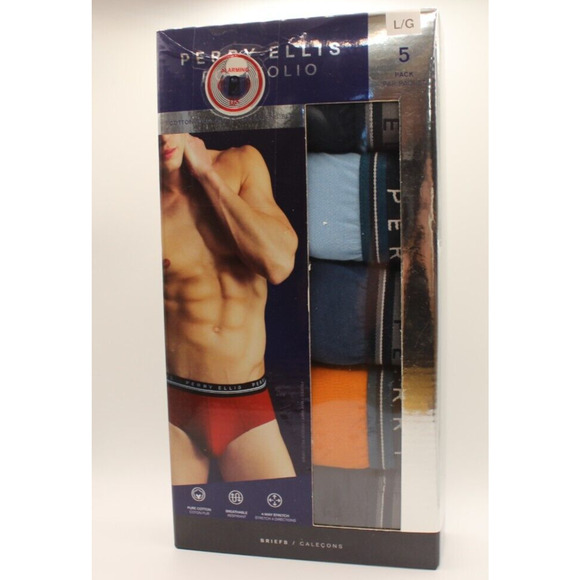 New Large Perry Ellis Portfolio Mens 5-Pack Cotton Stretch Briefs Multicolor L - Picture 1 of 8